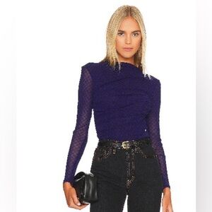 NWOT Enza Costa Black and Blue checkered Mesh Long Sleeve Top